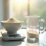 Balance de cuisine numérique avec farine et bol