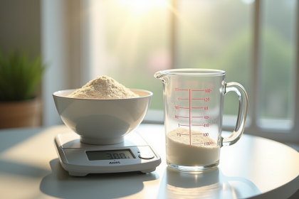 Balance de cuisine numérique avec farine et bol