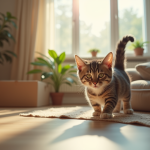 Chat curieux explorant un salon moderne et lumineux