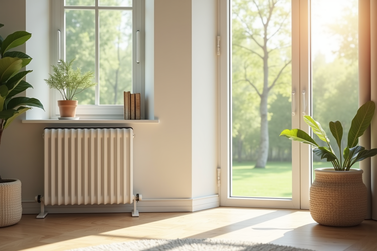 Chauffage électrique écologique dans un salon lumineux