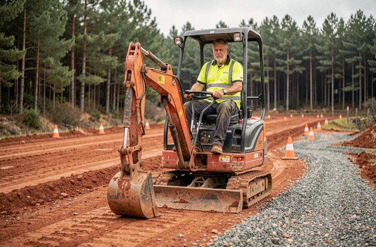 Conducteur d'engins de Chaulet Eric Travaux Publics sur un chantier routier en Corrèze