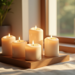 Coin de méditation avec bougies allumées dans une ambiance paisible