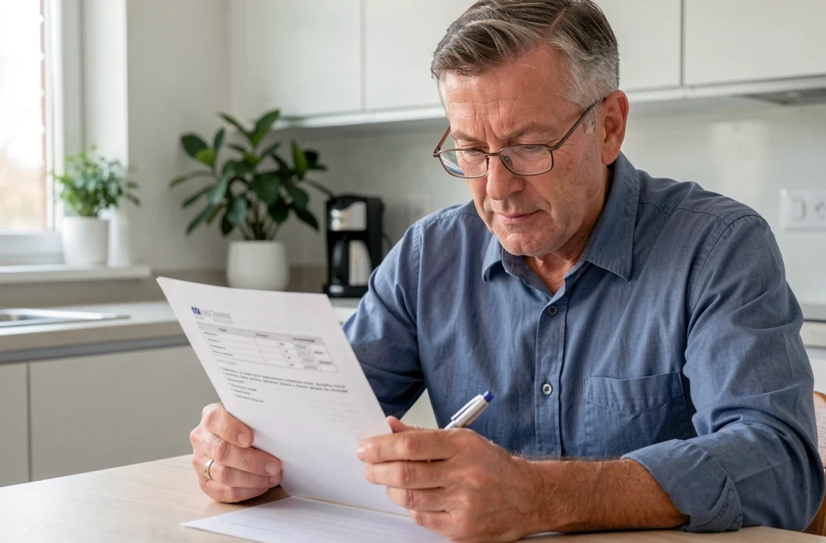 Propriétaire examinant un contrat d'assurance pour son aide ménagère à domicile