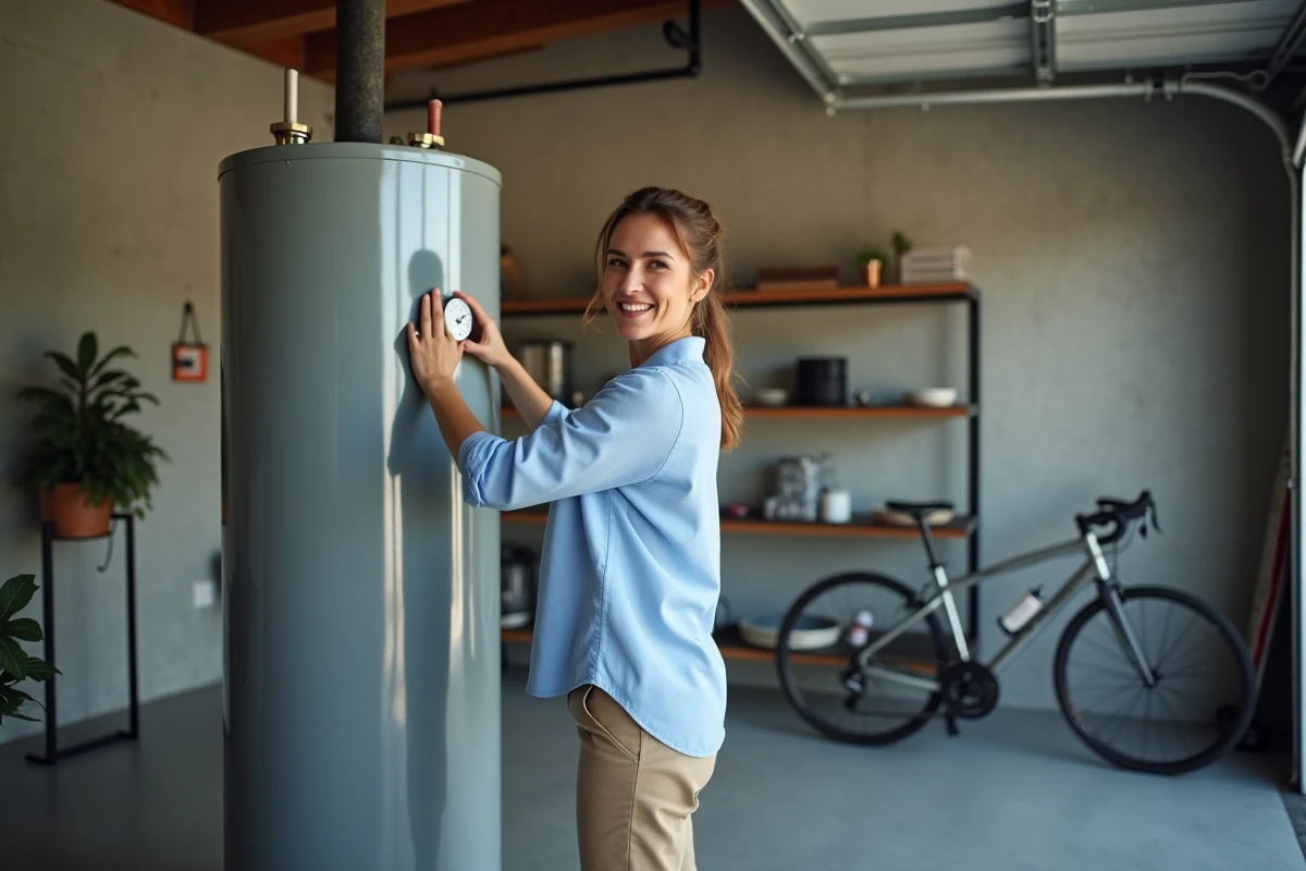 Femme inspectant le thermostat d