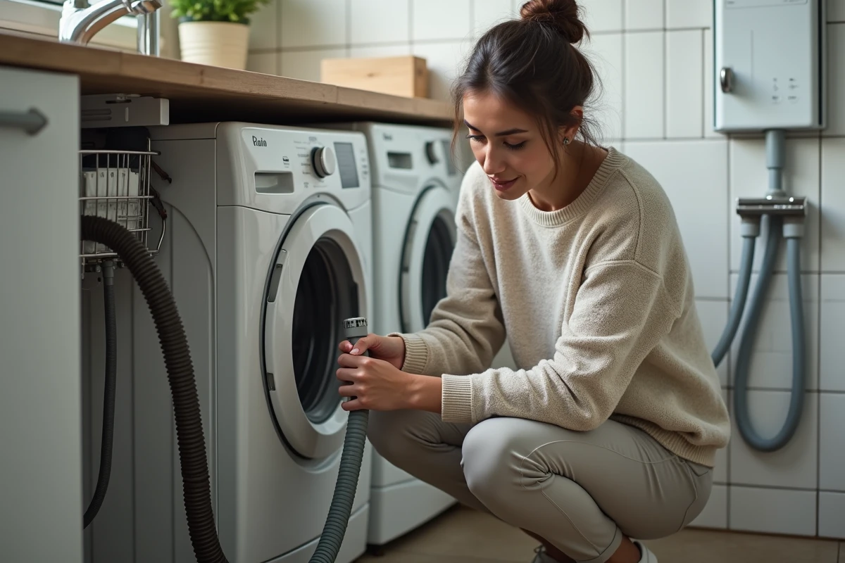 Femme en pull clair examine un Tconnector pour drainage appareils