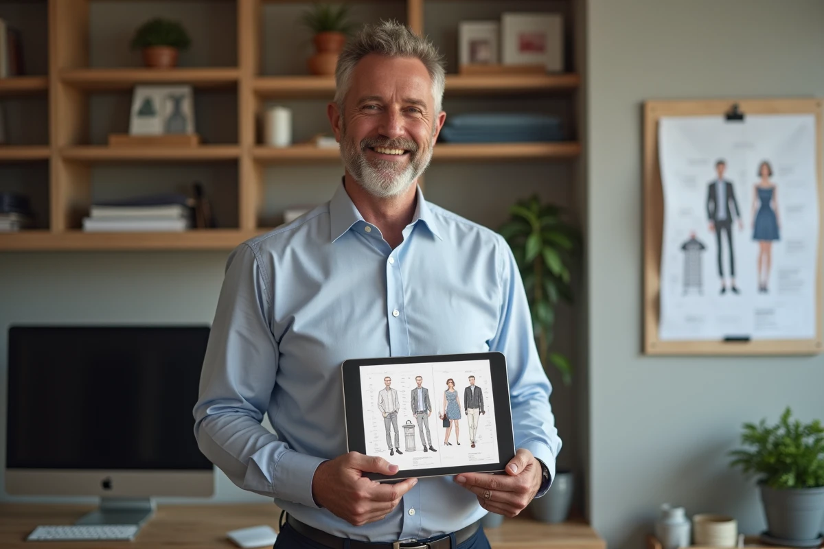 Homme avec tablette plan de dressing dans un bureau