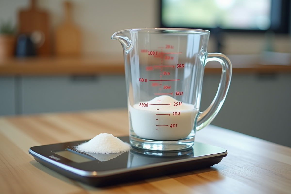Verre doseur avec sucre et balance numérique