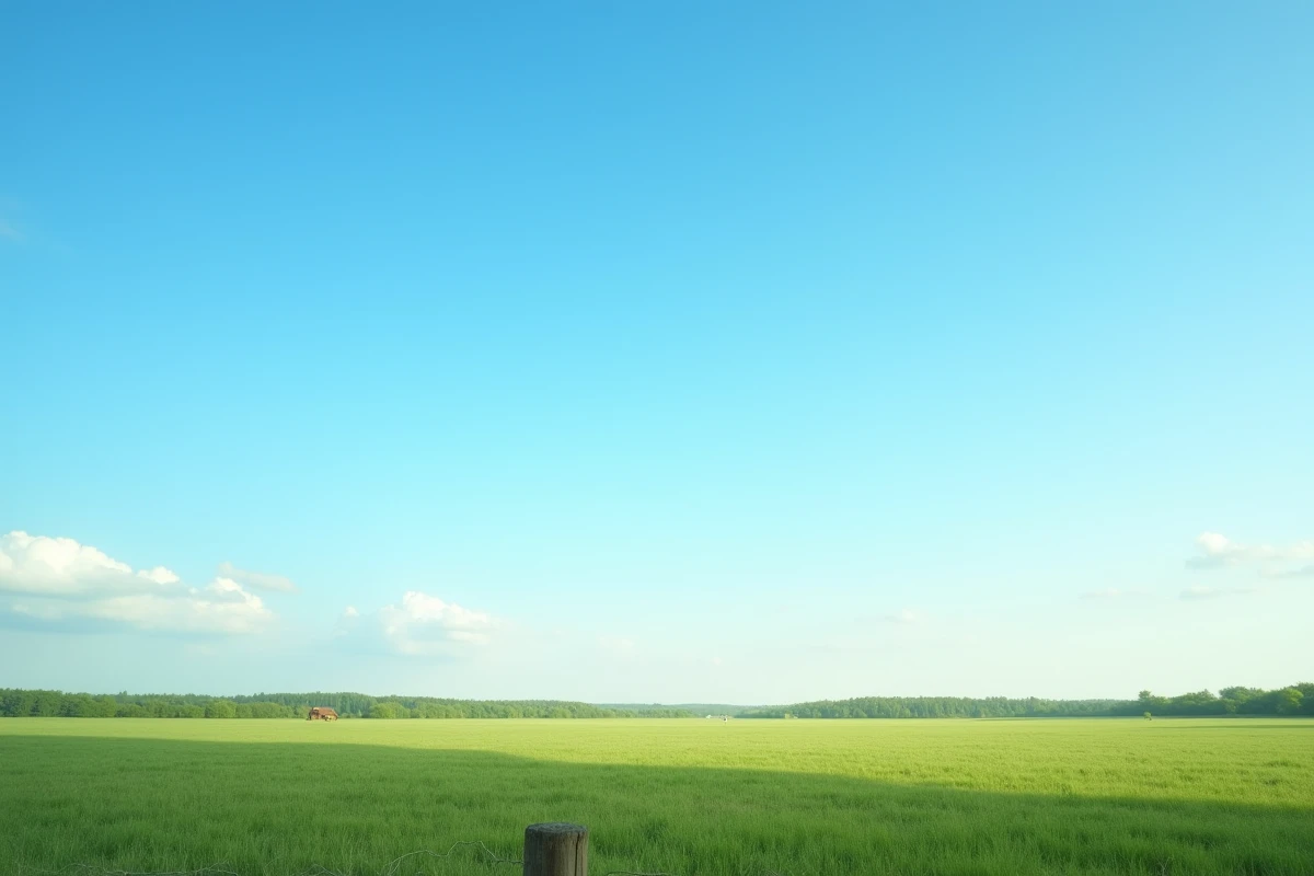 Ciel bleu clair au-dessus d'une prairie verte, illustrant la nuance de bleu ciel comme réponse évidente du Top 7