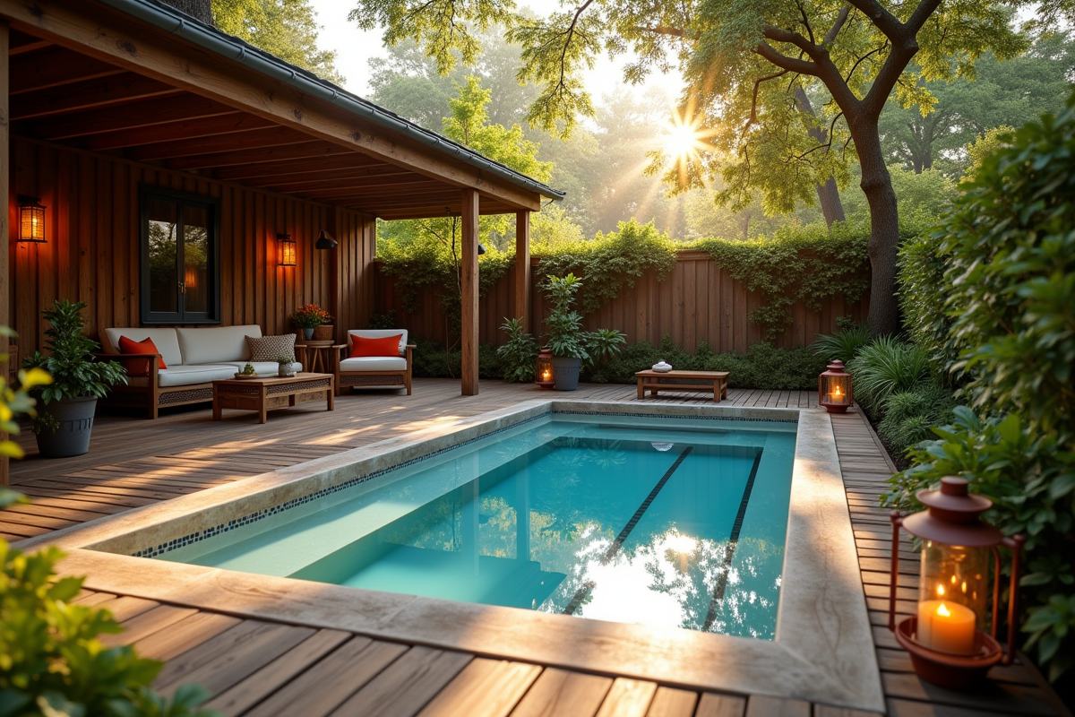 Petit jardin avec spa et espace détente ensoleillé