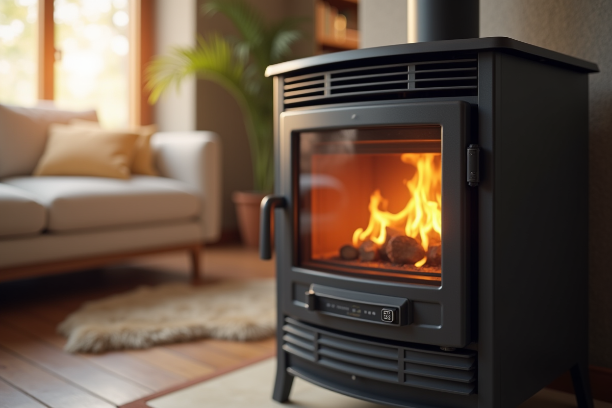 Poêle à granulés moderne avec écran erreur affiché