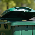 Poubelle extérieure propre avec couvercle ouvert en plein jour