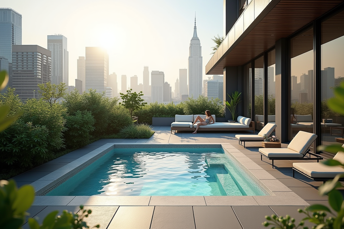 Spa compact dans une terrasse urbaine moderne en ville